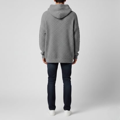Men's Gray Textured Knit Hoodie Pullover