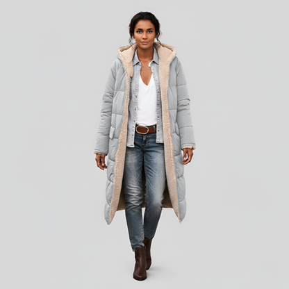 Women's Quilted Winter Coat Faux Fur Lined Hooded - VibreMode
