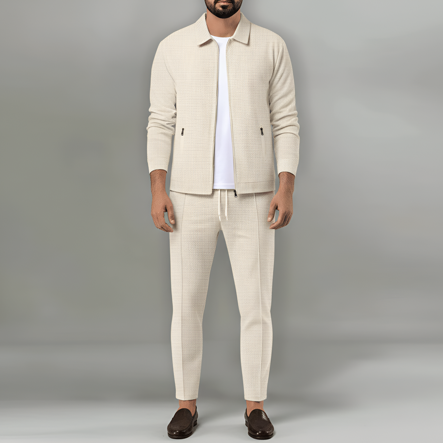 Men's Waffle Knit Tracksuit Lounge Set Jacket and Pants