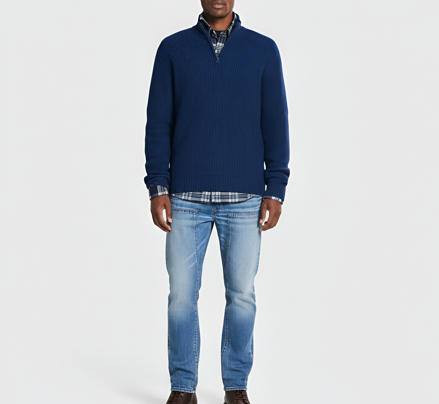 Men's Quarter Zip Sweater Ribbed Knit Regular Fit
