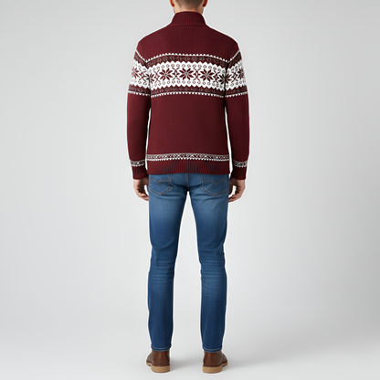 Men's Wool Cardigan Nordic Pattern Zip Front