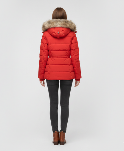 Women's Insulated Quilted Coat Hooded Faux Fur Trim Black