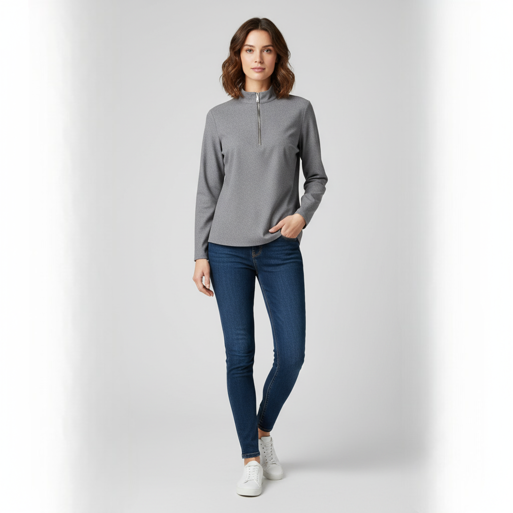 Women's Mock Neck Pullover Quarter Zip Textured - VibreMode