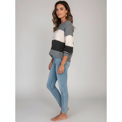 Women's Cotton Blend Sweater Pullover Long Sleeves Striped