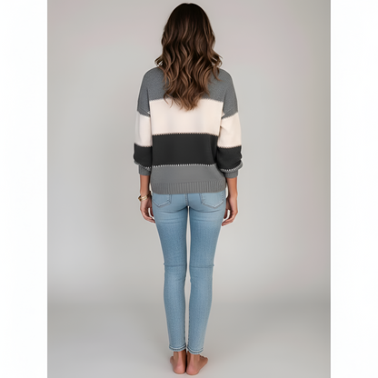 Women's Cotton Blend Sweater Pullover Long Sleeves Striped