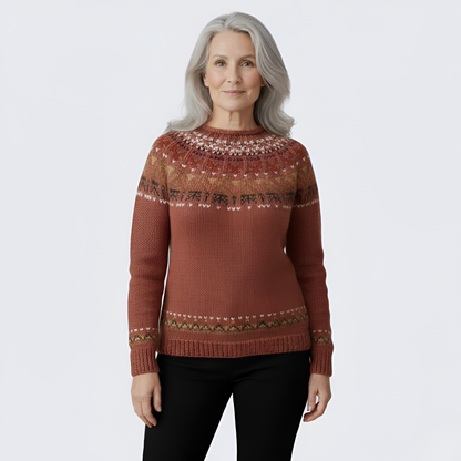 Women's Wool Crew Neck Sweater Fair Isle Pattern - VibreMode