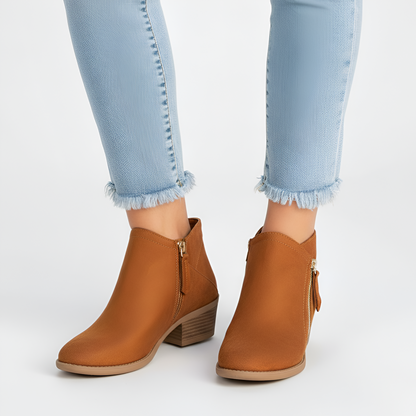 Women's Ankle Boots Block Heel Side Zip Casual
