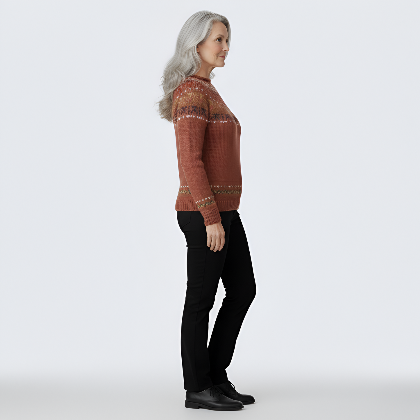 Women's Wool Crew Neck Sweater Fair Isle Pattern