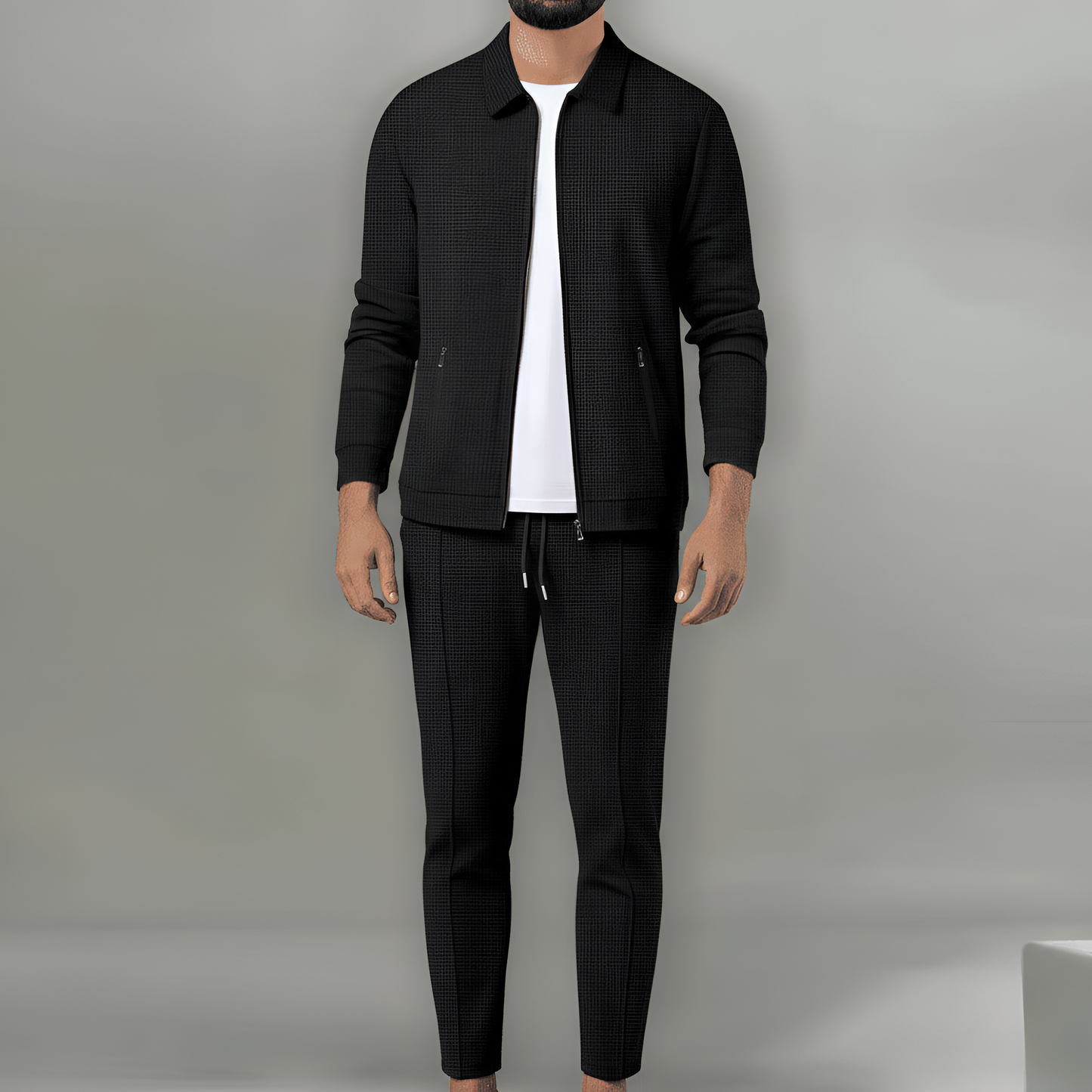 Men's Waffle Knit Tracksuit Lounge Set Jacket and Pants - VibreMode