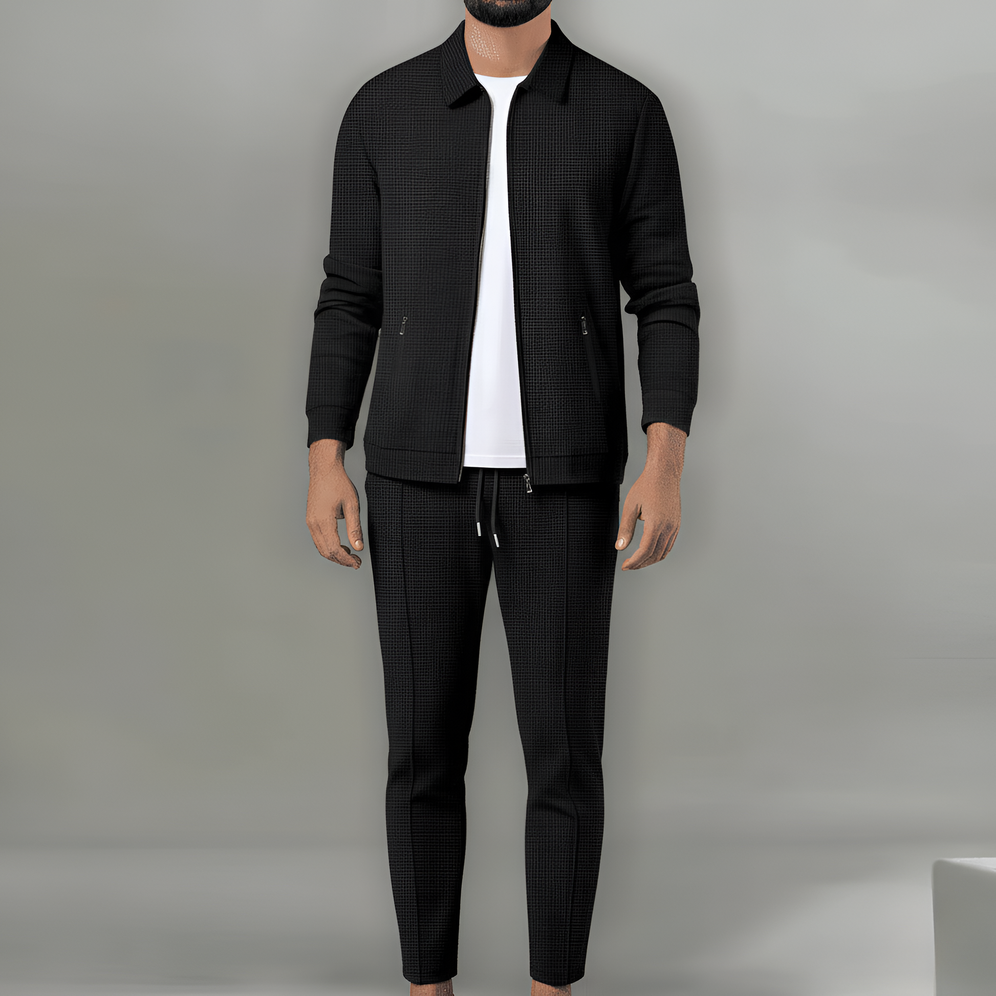 Men's Waffle Knit Tracksuit Lounge Set Jacket and Pants - VibreMode