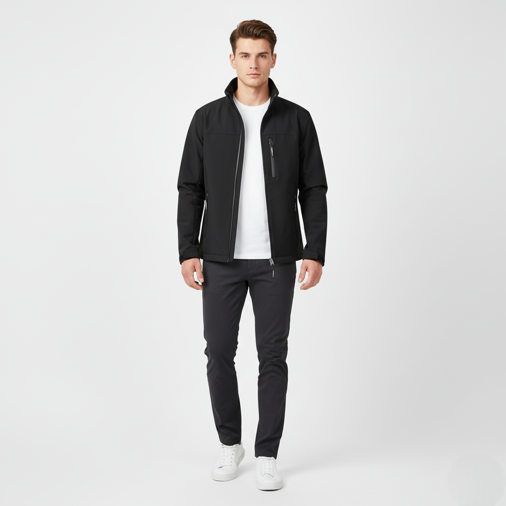 Men's Softshell Jacket Water-Resistant Black - VibreMode