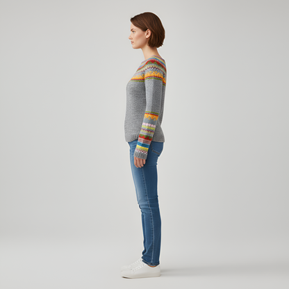 Women's Wool Blend Fair Isle Sweater Long Sleeve Pullover