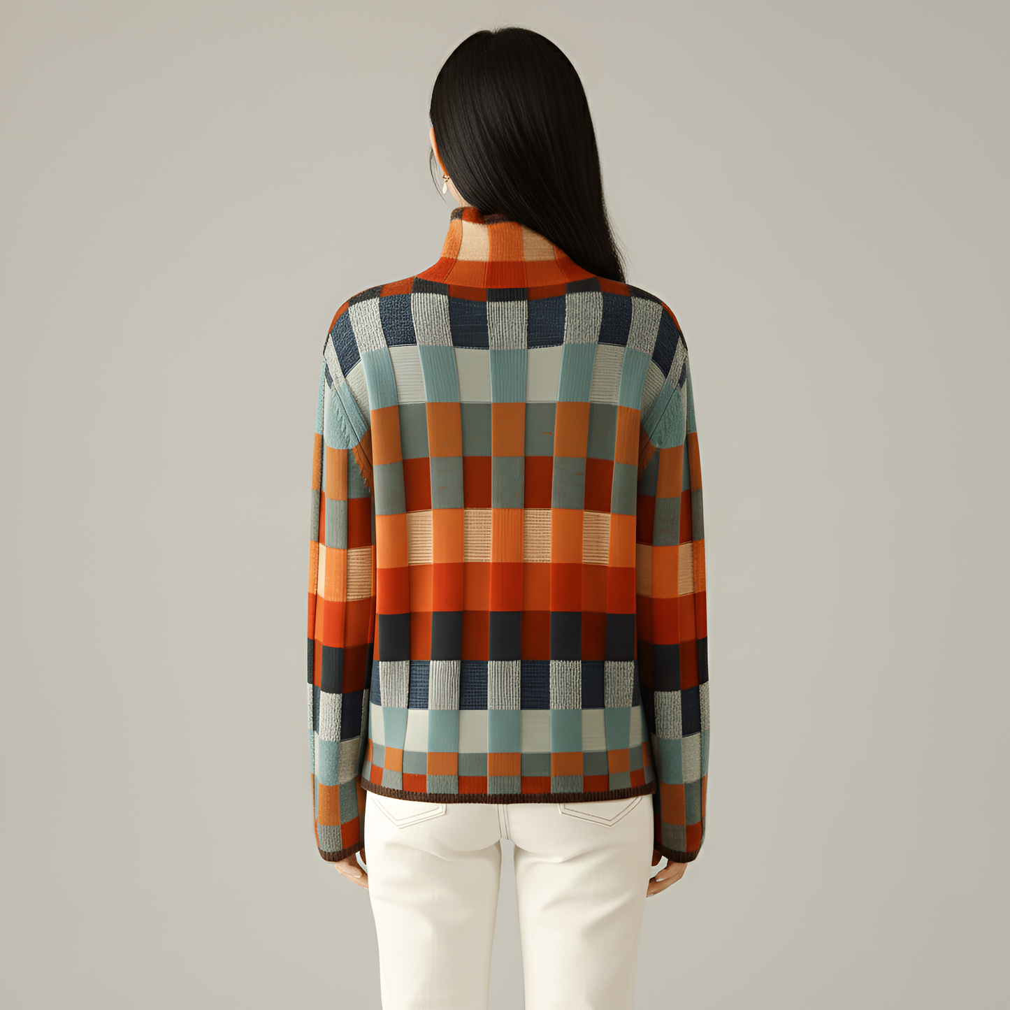 Women's Long Sleeve Turtleneck Sweater Geometric Pattern Pullover