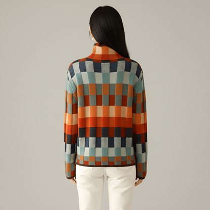 Women's Long Sleeve Turtleneck Sweater Geometric Pattern Pullover