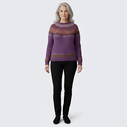 Women's Wool Crew Neck Sweater Fair Isle Pattern