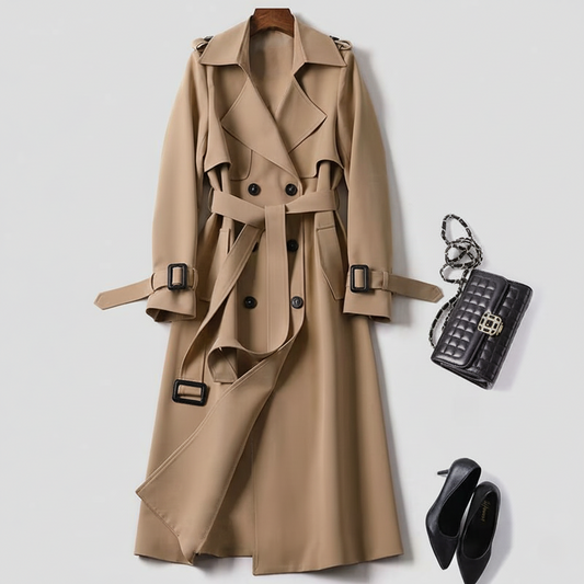 Women's Double Breasted Maxi Trench Coat Belted - VibreMode