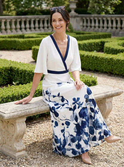 Women's Floral Maxi Dress V-Neck Flutter Sleeves