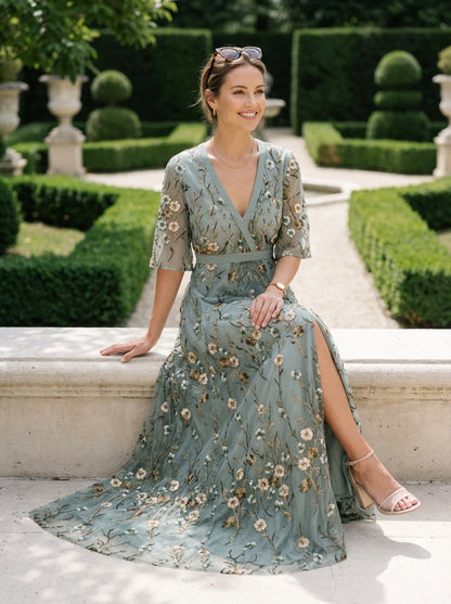 Women's Floral Maxi Dress V-Neck Flutter Sleeves