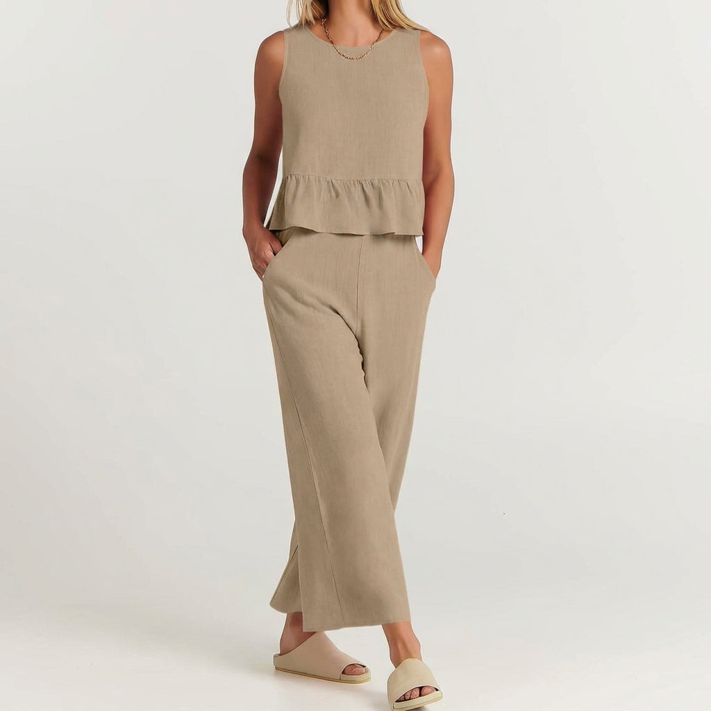 Women's Linen Peplum And Pant Set