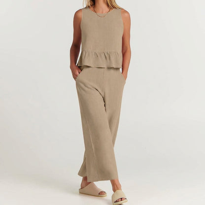 Women's Linen Peplum And Pant Set