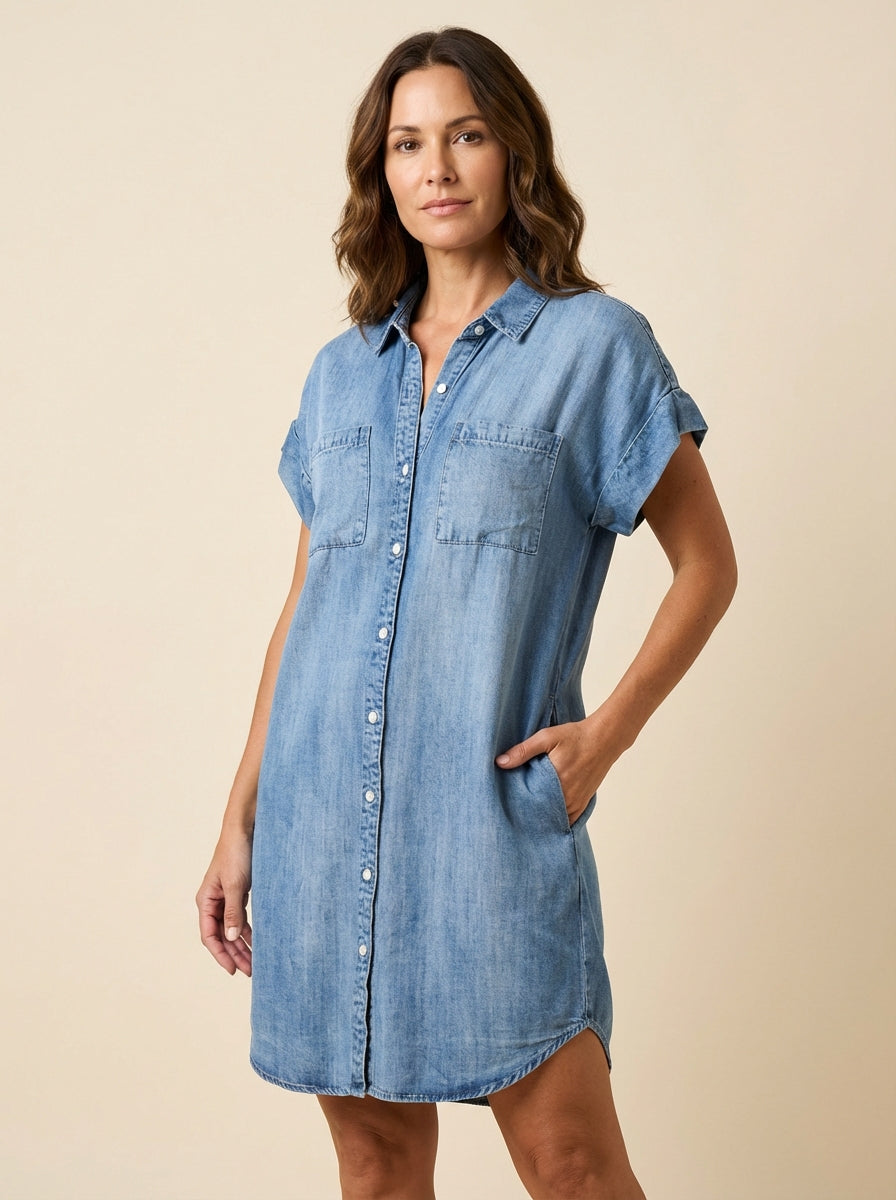 Women's Shirt Dress Cotton Relaxed Fit - VibreMode