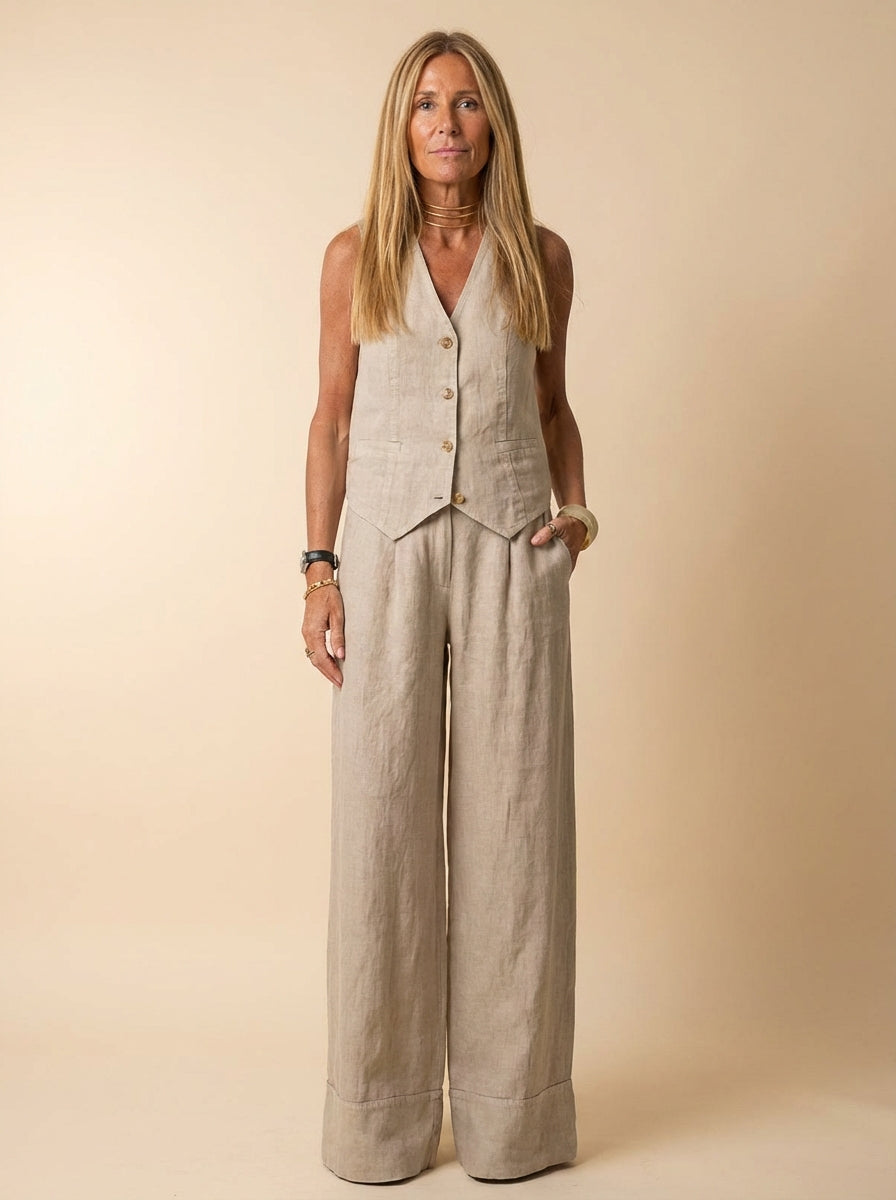 Linen Texture Vest And Trousers Set
