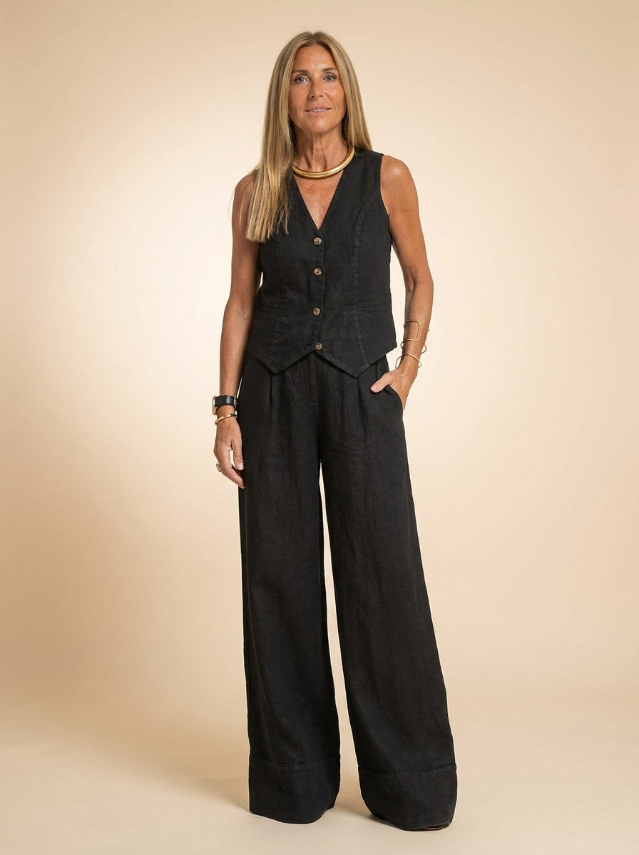 Linen Texture Vest And Trousers Set