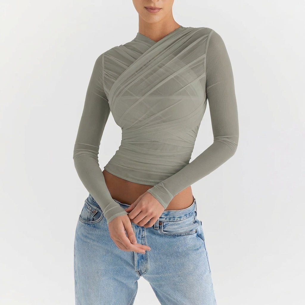 Women's Sheer Long Sleeve Cropped