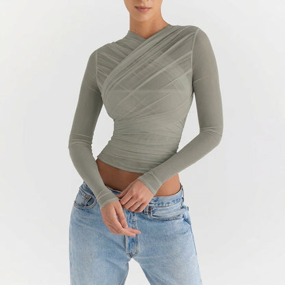 Women's Sheer Long Sleeve Cropped
