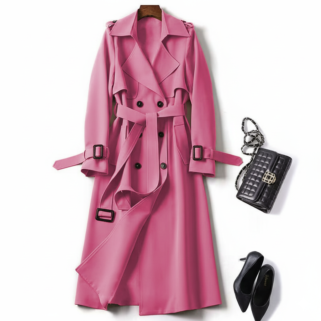 Women's Double Breasted Maxi Trench Coat Belted