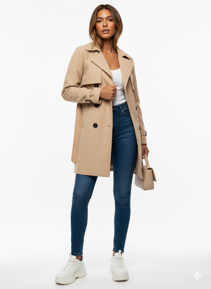 Women's Wool Trench Coat Double-Breasted Warm