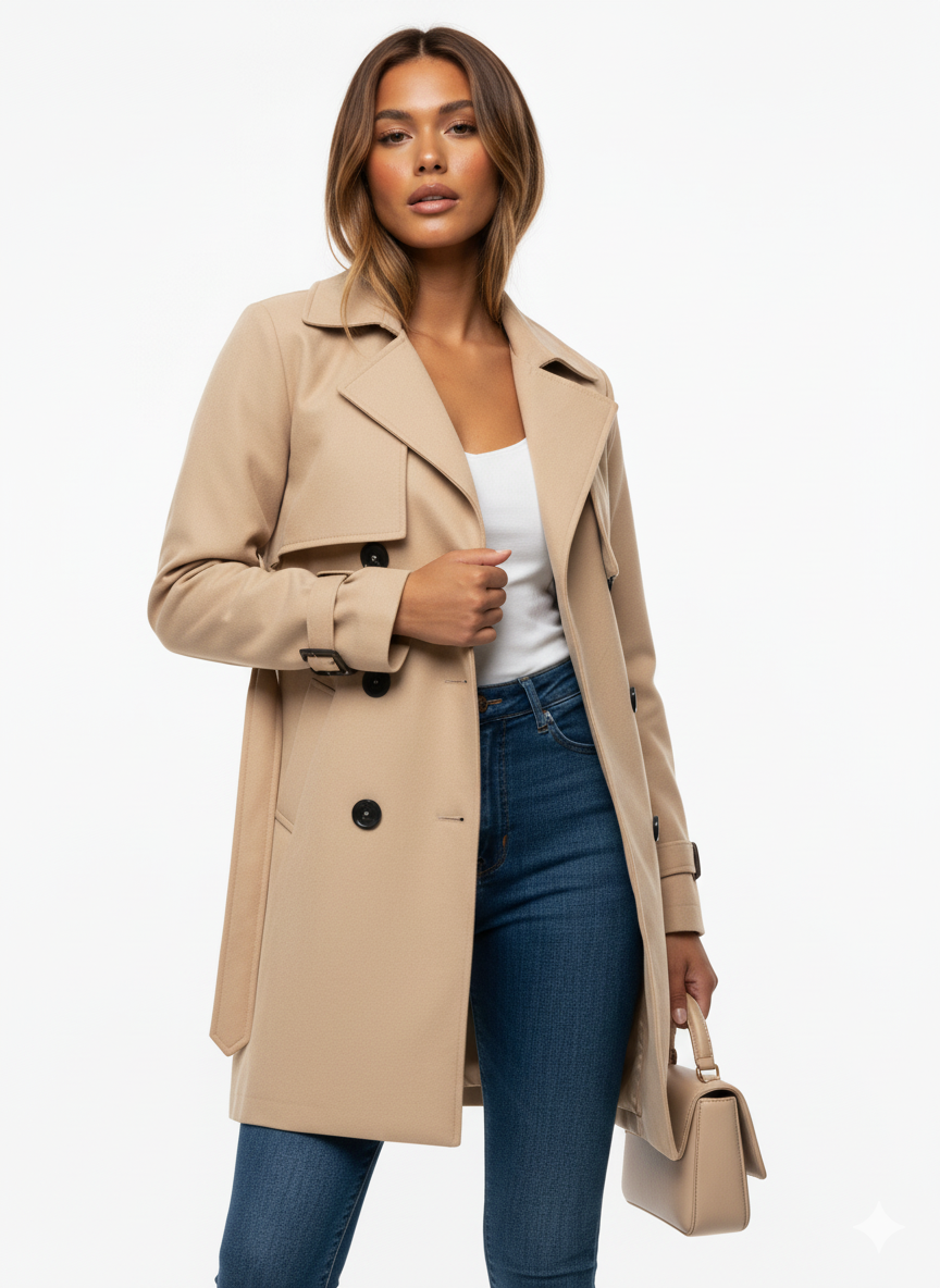 Women's Wool Trench Coat Double-Breasted Warm - VibreMode