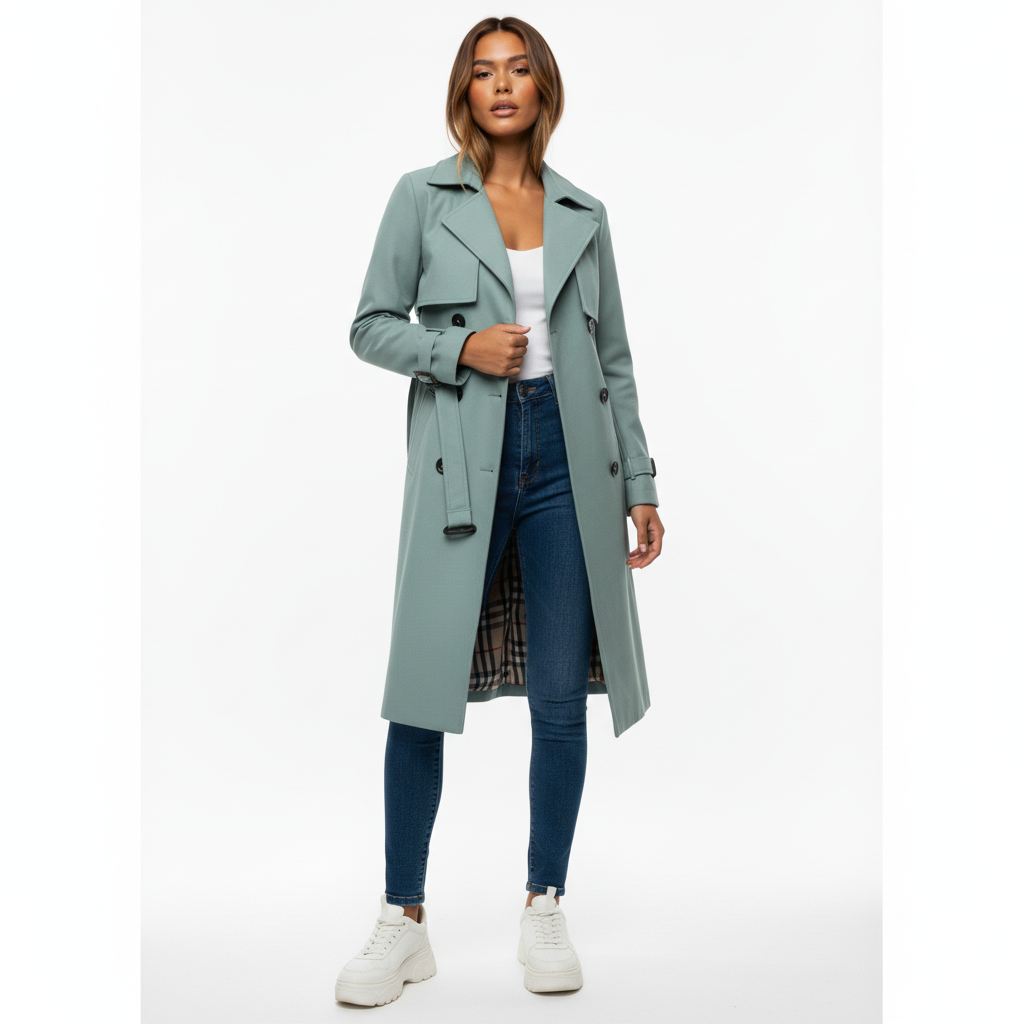 Women's Double Button Trench Coat Classic Wool