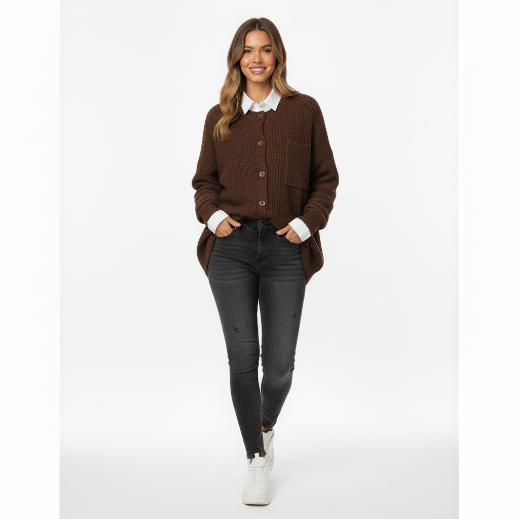 Women's Oversized Knit Cardigan With Pockets