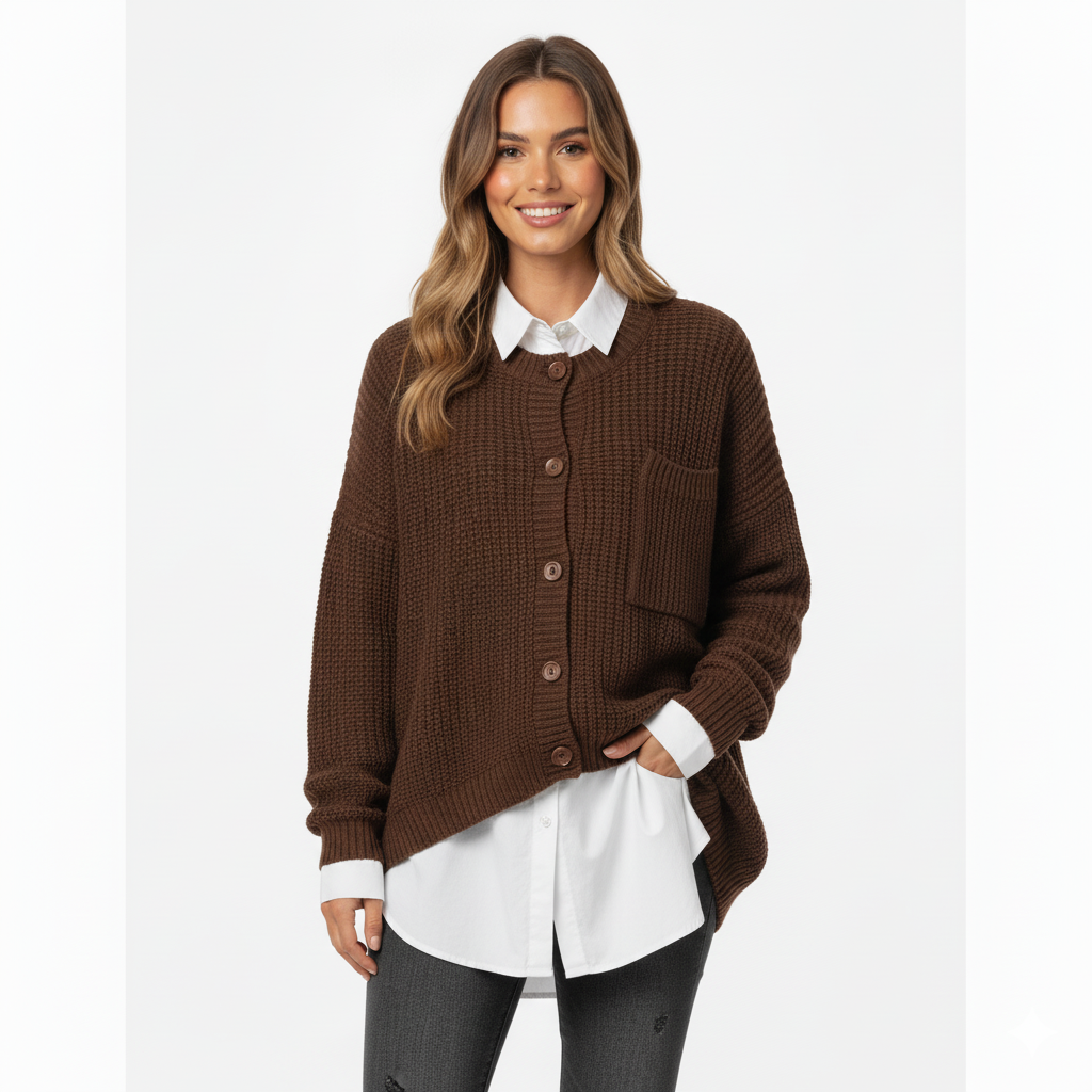 Women's Oversized Knit Cardigan With Pockets - VibreMode