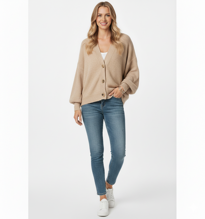 Women's Oversized Cardigan Soft Knit Drop Shoulder Beige