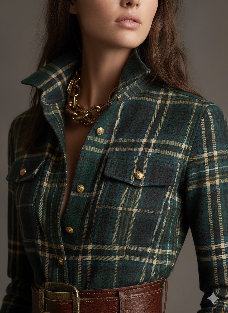 Ladies Classic Checked Long Sleeve Maxi Dress