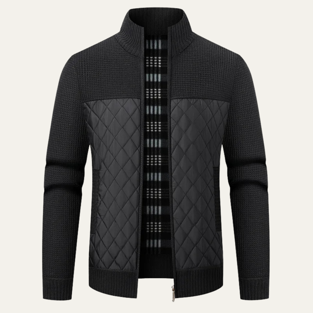 Men's Quilted Puffer Jacket Warm Black - VibreMode