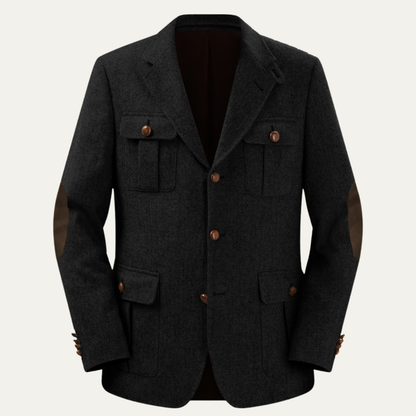 Men's Tweed Blazer Jacket Elbow Patches - VibreMode