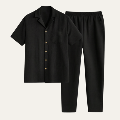 Men's Short Sleeve Shirt And Elastic Waist Trousers Relaxed Fit - VibreMode
