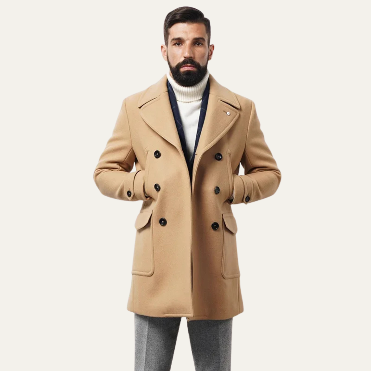 Men's Double Breasted Wool Blend Overcoat