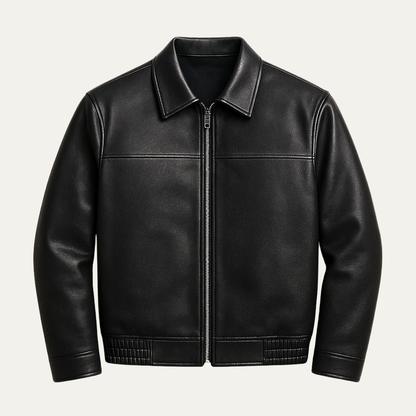 Men's Classic Leather Biker Jacket Zip Black - VibreMode