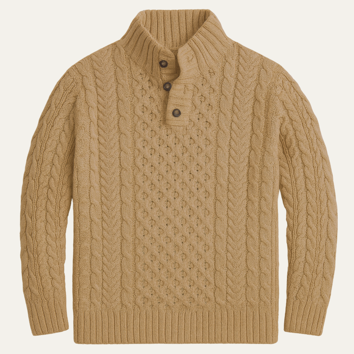 Men's Cable Knit Sweater Chunky Button Neck - VibreMode
