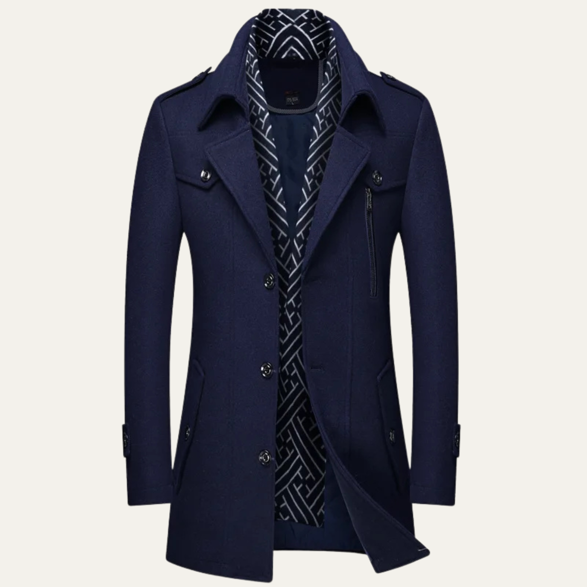 Avebury Men's Double Breasted Trench Coat Waterproof Wool Black