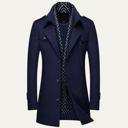 Avebury Men's Double Breasted Trench Coat Waterproof Wool Black