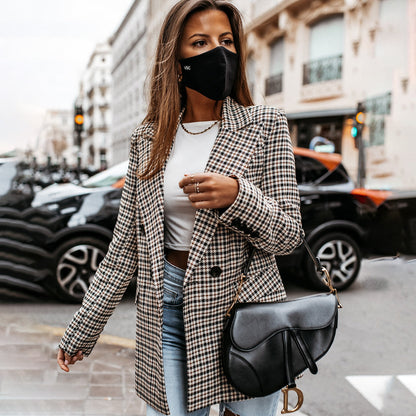 Women's Checkered Cotton Blazer Tailored Fit - VibreMode