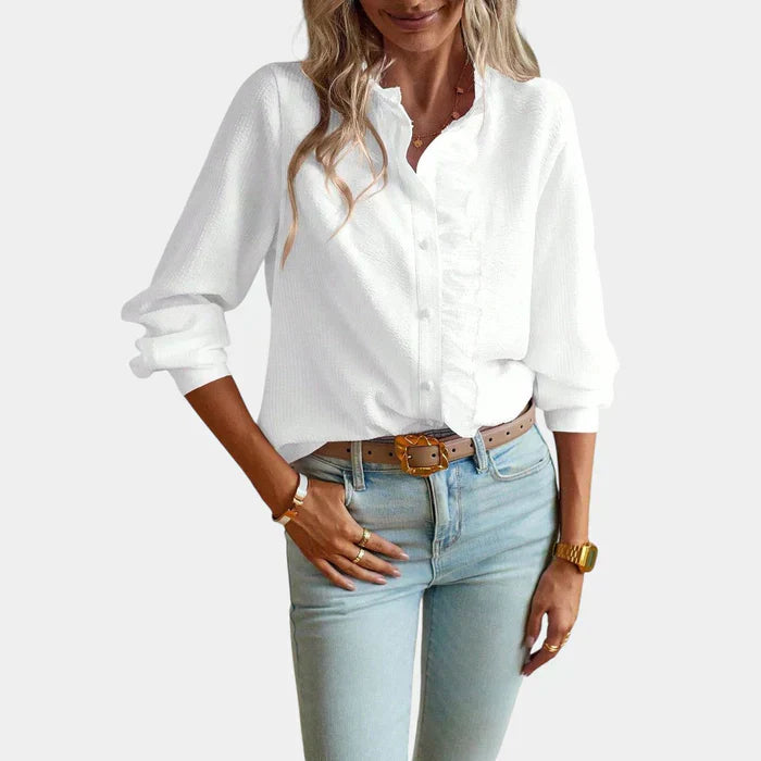 Women's Striped Blouse Ruffled Button Front