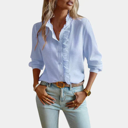 Women's Striped Blouse Ruffled Button Front