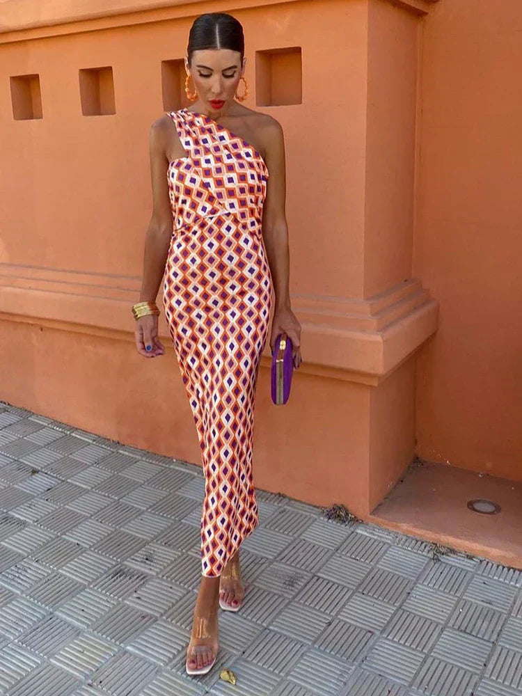 Trendy Ladies Off Shoulder Printed Dress - VibreMode
