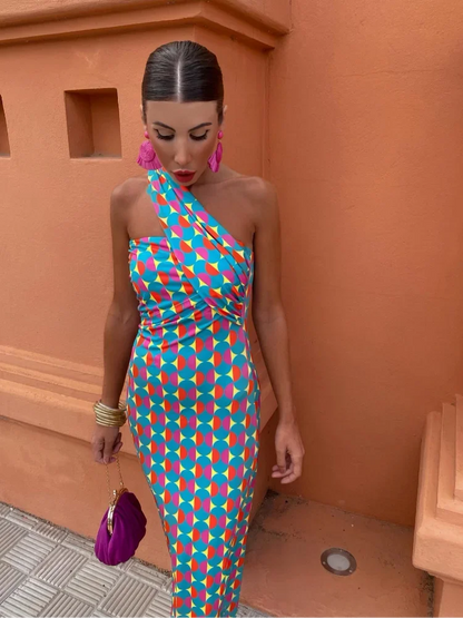 Trendy Ladies Off Shoulder Printed Dress